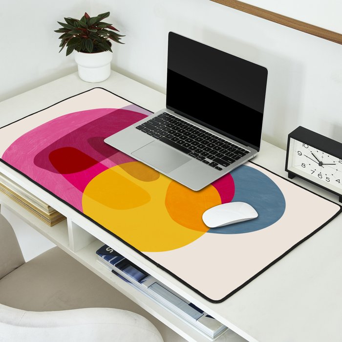 Abstract Colorful Shapes Pink Yellow Desk Mat Gallery Image 2