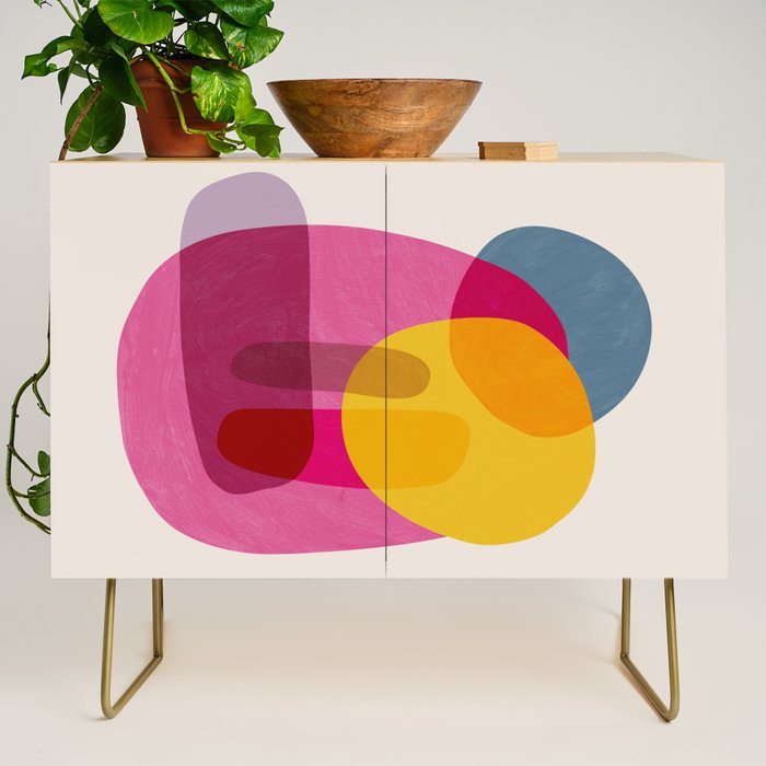 Abstract Colorful Shapes Pink Yellow Credenza Gallery Image 1
