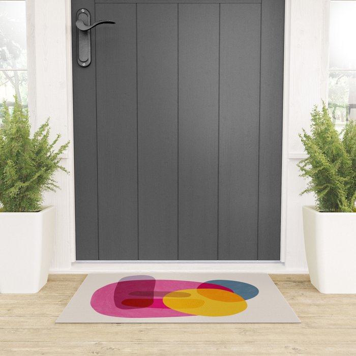 Abstract Colorful Shapes Pink Yellow Welcome Mat Gallery Image 3