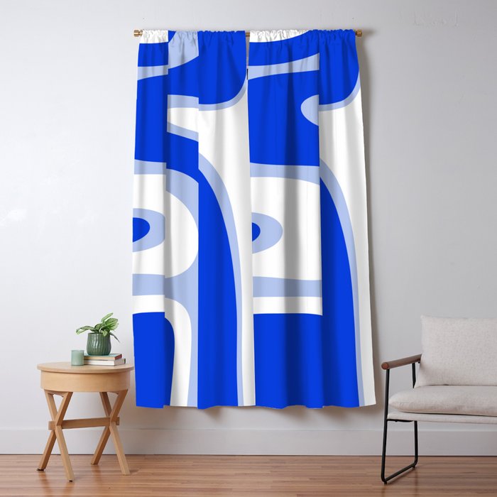 Copacetic Retro Abstract Royal Blue Light Blue White Window Curtain Gallery Image 5