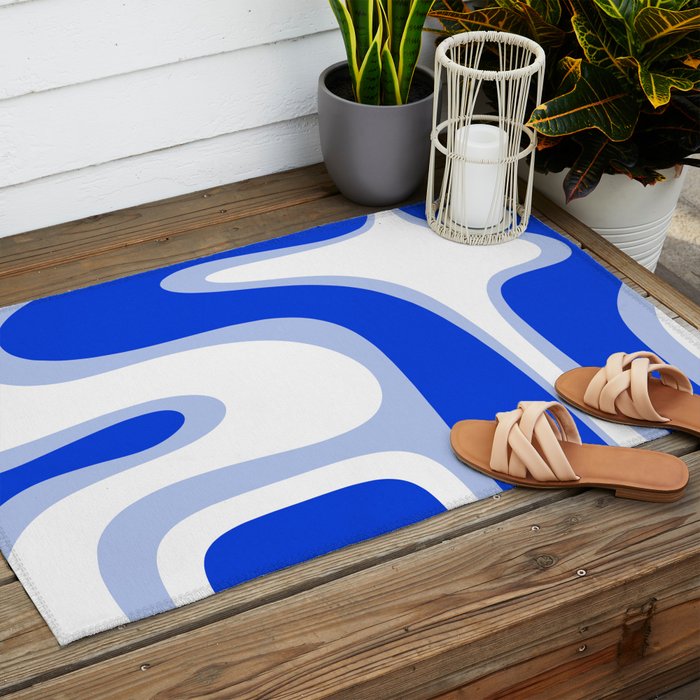 Copacetic Retro Abstract Royal Blue Light Blue White Outdoor Rug Gallery Image 2