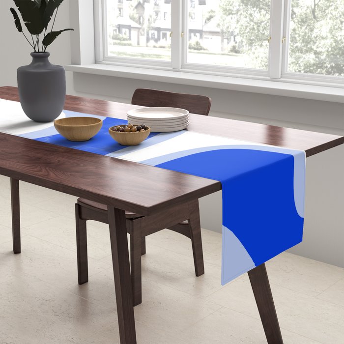 Copacetic Retro Abstract Royal Blue Light Blue White Table Runner Gallery Image 2