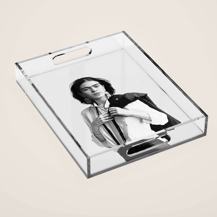 Frida Kahlo Wearing White Shirt Acrylic Tray Gallery Image 1