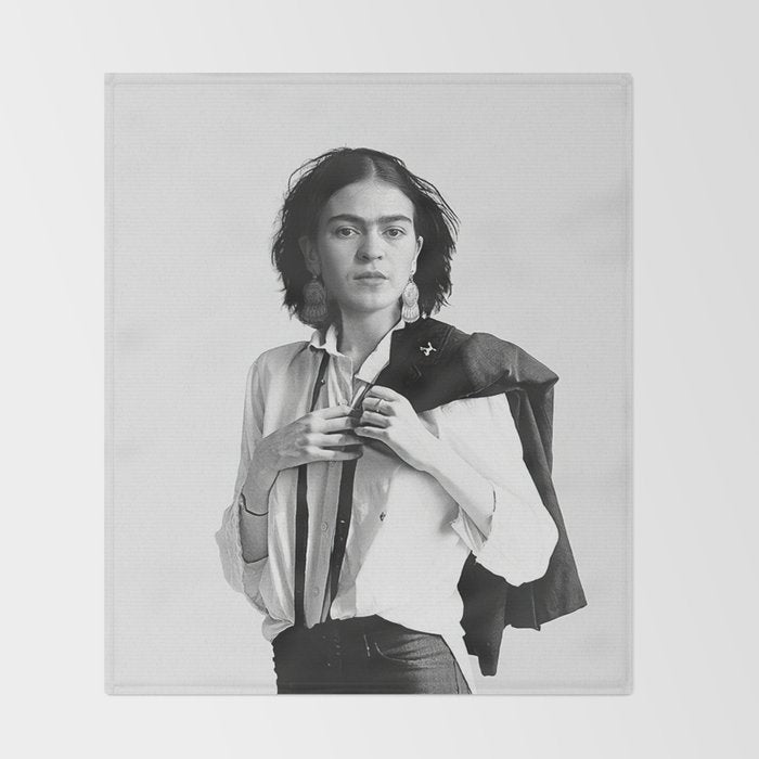 Frida Kahlo Wearing White Shirt Throw Blanket Gallery Image 2