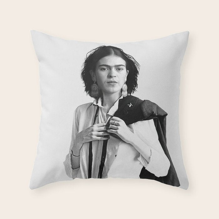 Frida Kahlo Wearing White Shirt Throw Pillow Gallery Image 6