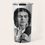 Frida Kahlo Wearing White Shirt Travel Mug Gallery Image 1