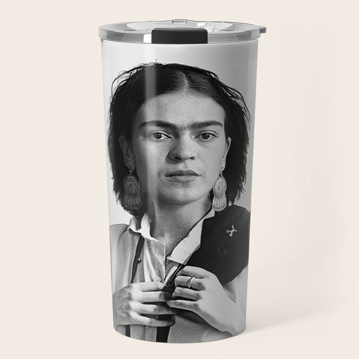 Frida Kahlo Wearing White Shirt Travel Mug Gallery Image 1
