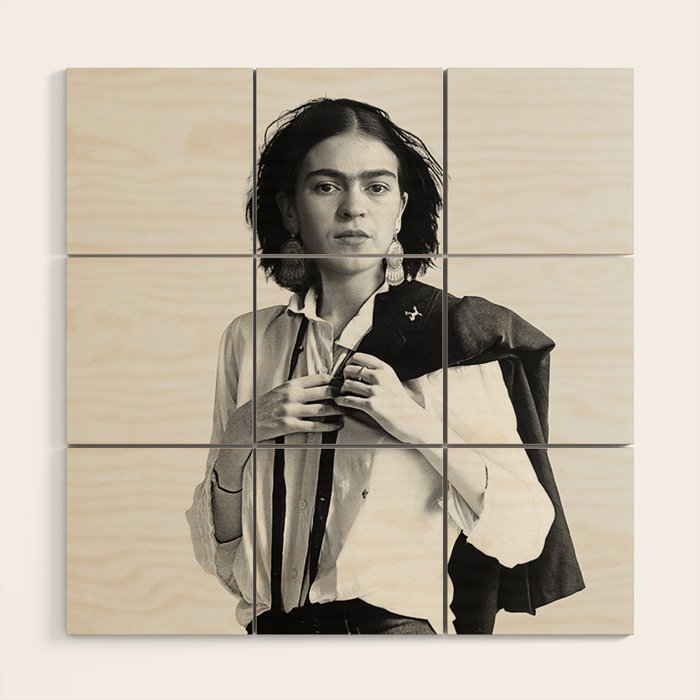 Frida Kahlo Wearing White Shirt Wood Wall Art Gallery Image 1