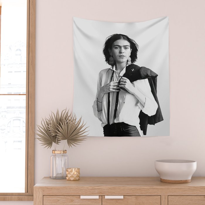 Frida Kahlo Wearing White Shirt Wall Tapestry Gallery Image 2