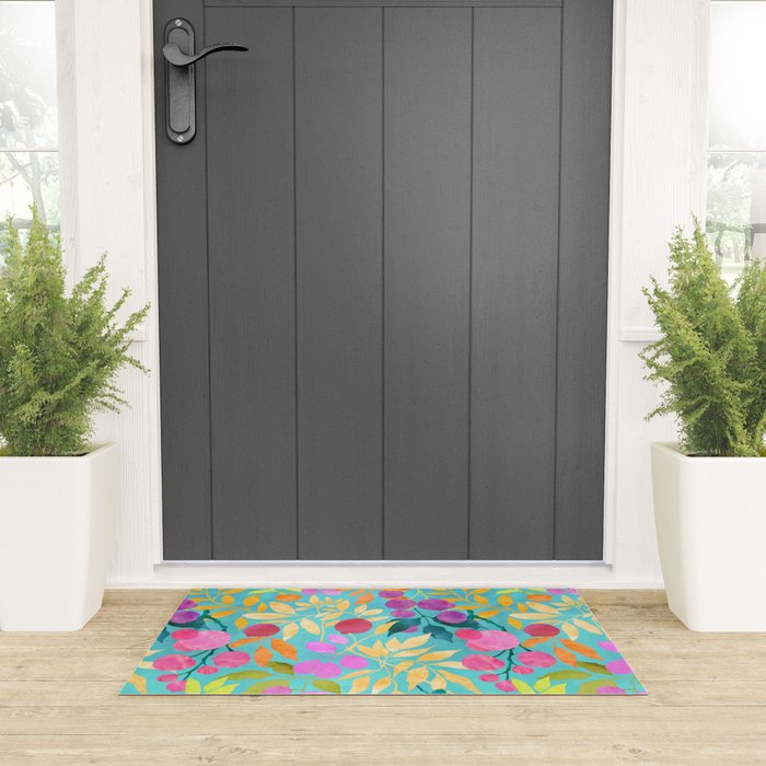 Exotic Fruit Garden Tropical Summer Foliage And Fruit Turquoise Welcome Mat Gallery Image 3