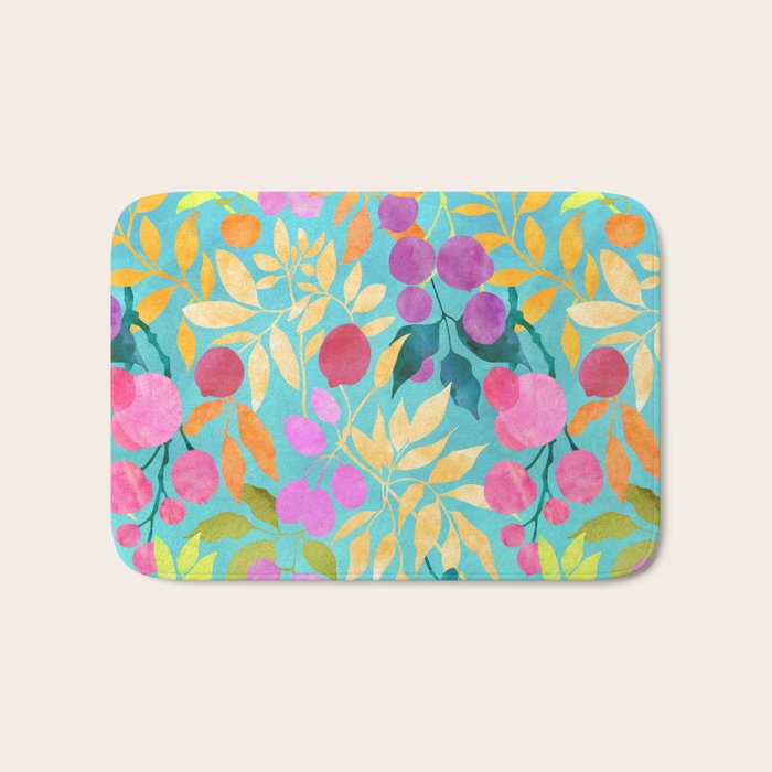Exotic Fruit Garden Tropical Summer Foliage And Fruit Turquoise Bath Mat Gallery Image 1