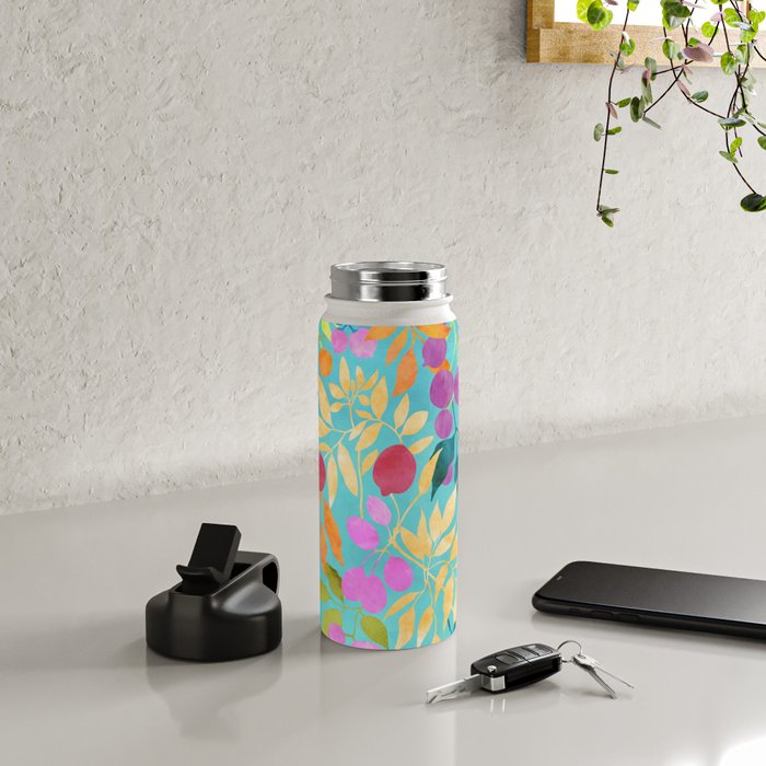 Exotic Fruit Garden Tropical Summer Foliage And Fruit Turquoise Water Bottle Gallery Image 4