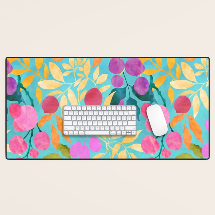 Exotic Fruit Garden Tropical Summer Foliage And Fruit Turquoise Desk Mat Gallery Image 1