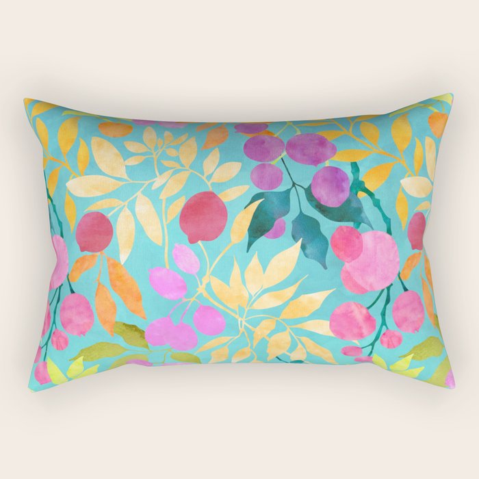Exotic Fruit Garden Tropical Summer Foliage And Fruit Turquoise Rectangular Pillow Gallery Image 2