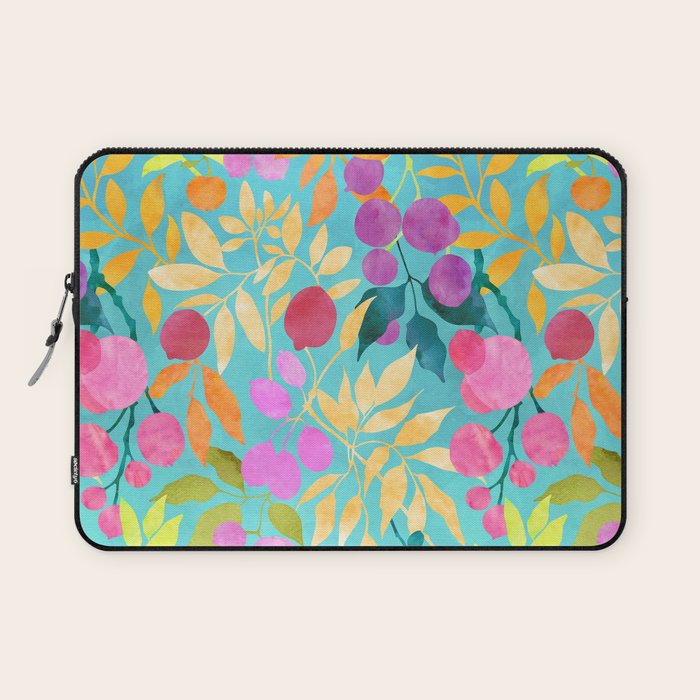 Exotic Fruit Garden Tropical Summer Foliage And Fruit Turquoise Laptop Sleeve Gallery Image 1