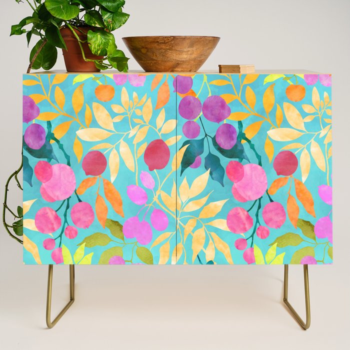 Exotic Fruit Garden Tropical Summer Foliage And Fruit Turquoise Credenza Gallery Image 1