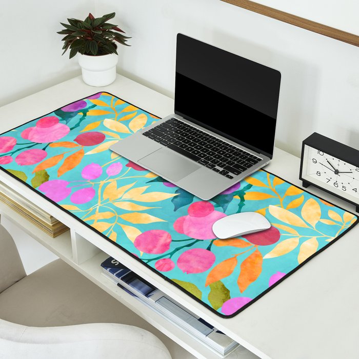 Exotic Fruit Garden Tropical Summer Foliage And Fruit Turquoise Desk Mat Gallery Image 2