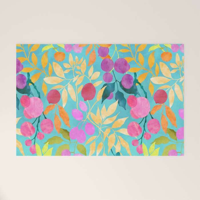Exotic Fruit Garden Tropical Summer Foliage And Fruit Turquoise Welcome Mat Gallery Image 1
