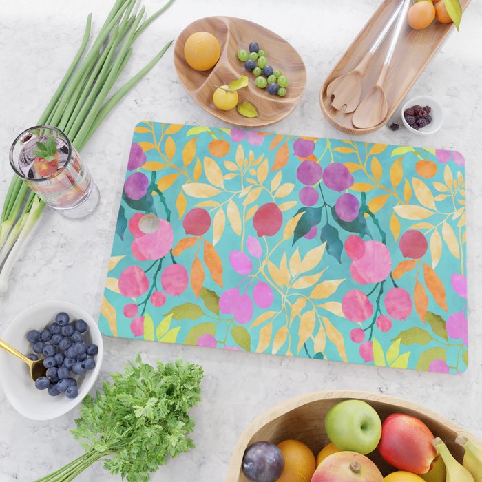 Exotic Fruit Garden Tropical Summer Foliage And Fruit Turquoise Cutting Board Gallery Image 2