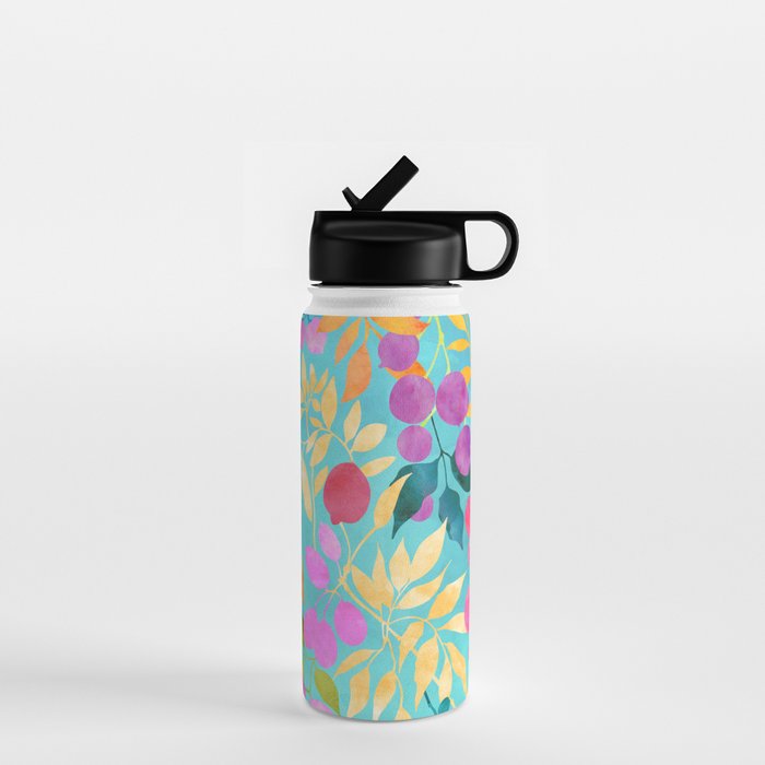 Exotic Fruit Garden Tropical Summer Foliage And Fruit Turquoise Water Bottle Gallery Image 1