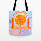 Retro Sunflower & Rainbow in Blue & Pink Tote Bag Gallery Image 1