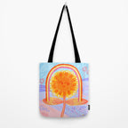 Retro Sunflower & Rainbow in Blue & Pink Tote Bag Gallery Image 2