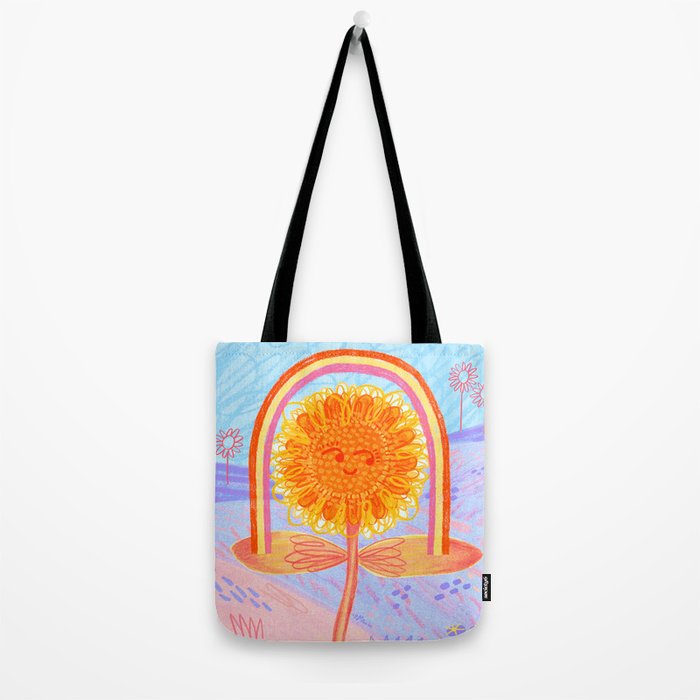 Retro Sunflower & Rainbow in Blue & Pink Tote Bag Gallery Image 2