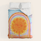 Retro Sunflower & Rainbow in Blue & Pink Duvet Cover Gallery Image 6