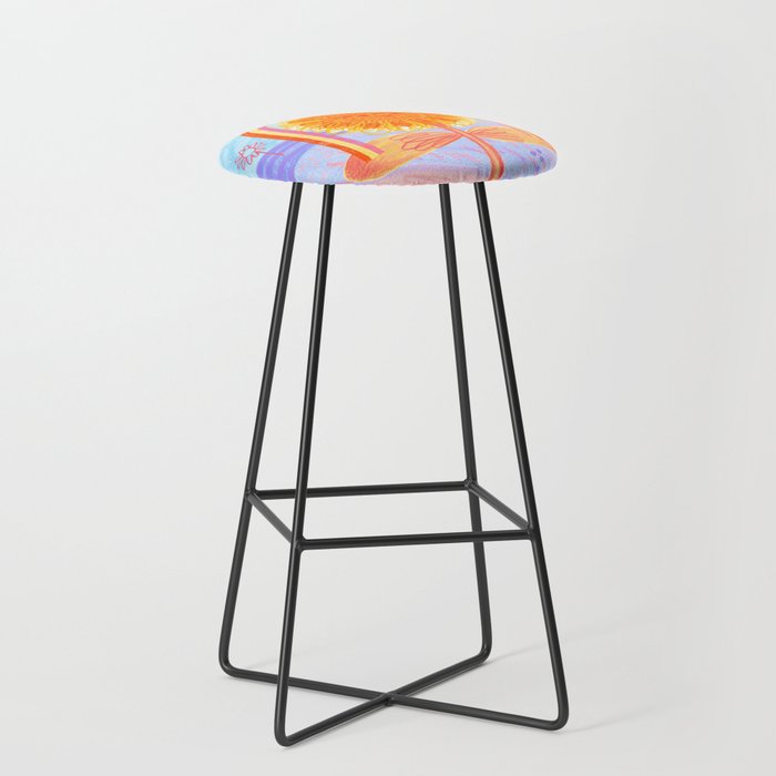 Retro Sunflower & Rainbow in Blue & Pink Stool Gallery Image 1