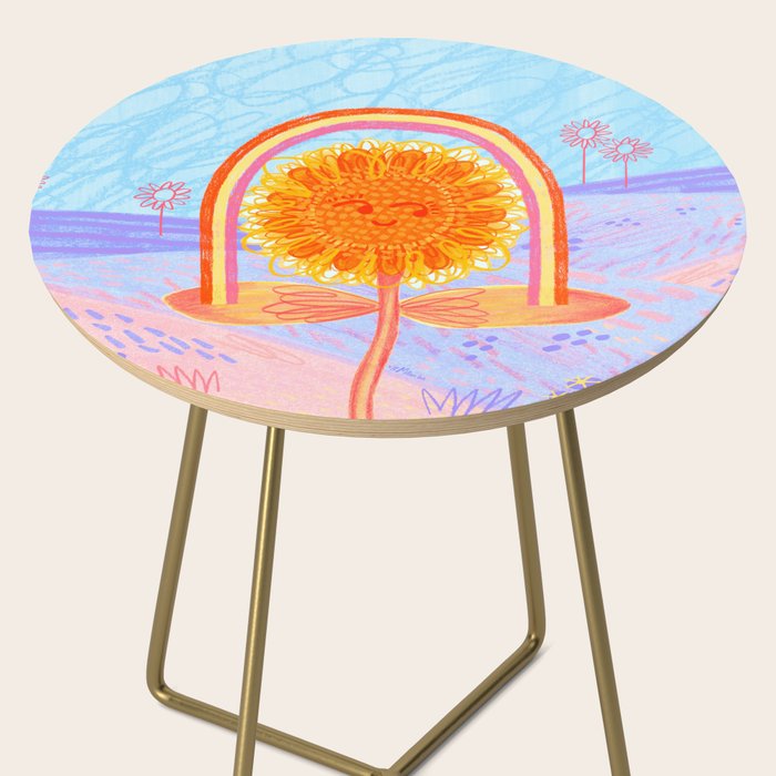 Retro Sunflower & Rainbow in Blue & Pink Side Table Gallery Image 2