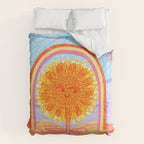 Retro Sunflower & Rainbow in Blue & Pink Comforter Gallery Image 6