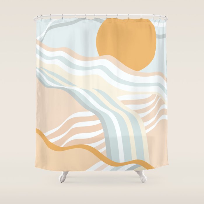 Retro Rainbow Summer Waves Shower Curtain Gallery Image 1