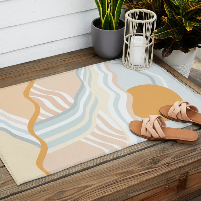 Retro Rainbow Summer Waves Outdoor Rug Gallery Image 2