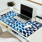 Floral Bloom, Dark Blue on White Desk Mat Gallery Image 2