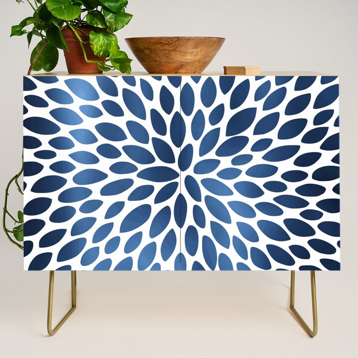 Floral Bloom, Dark Blue on White Credenza Gallery Image 1