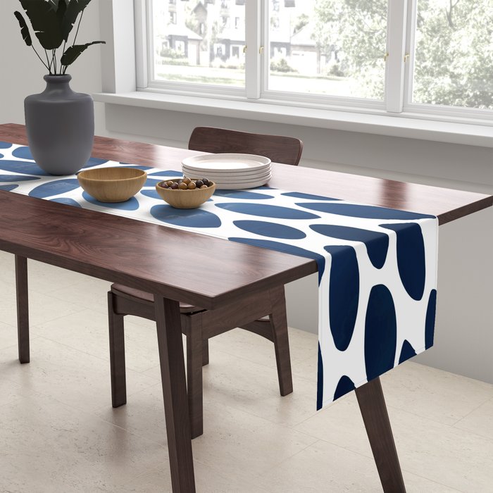 Floral Bloom, Dark Blue on White Table Runner Gallery Image 2