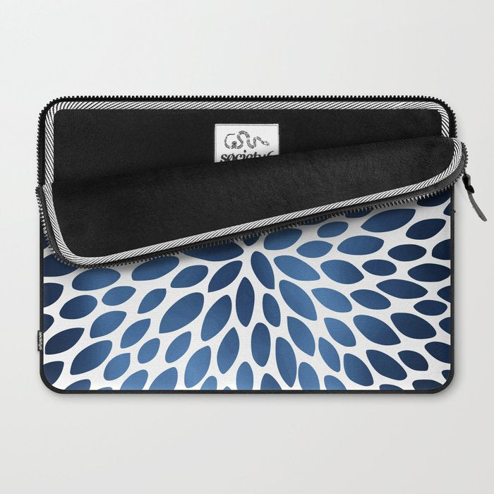Floral Bloom, Dark Blue on White Laptop Sleeve Gallery Image 2