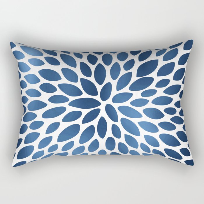 Floral Bloom, Dark Blue on White Rectangular Pillow Gallery Image 1