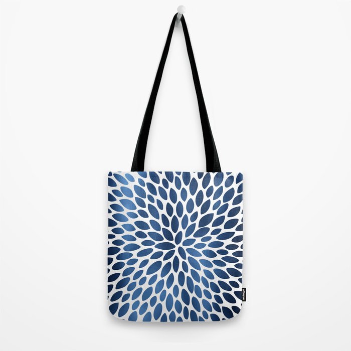 Floral Bloom, Dark Blue on White Tote Bag Gallery Image 2