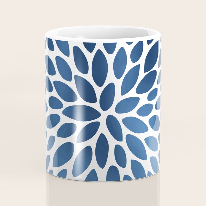 Floral Bloom, Dark Blue on White Coffee Mug Gallery Image 4