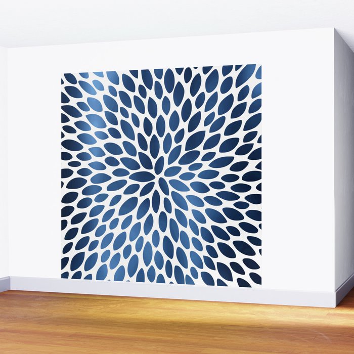 Floral Bloom, Dark Blue on White Wall Mural Gallery Image 2