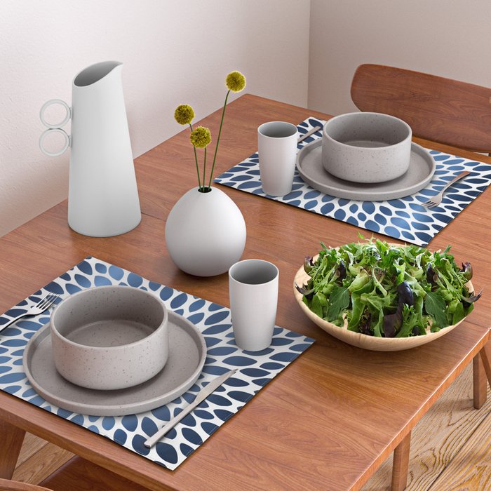 Floral Bloom, Dark Blue on White Placemat Gallery Image 2