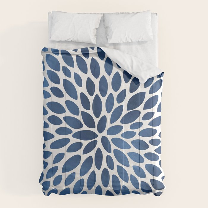 Floral Bloom, Dark Blue on White Comforter Gallery Image 1