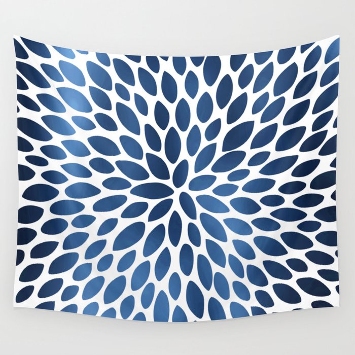 Floral Bloom, Dark Blue on White Wall Tapestry Gallery Image 4