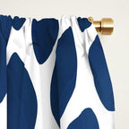 Floral Bloom, Dark Blue on White Window Curtain Gallery Image 2