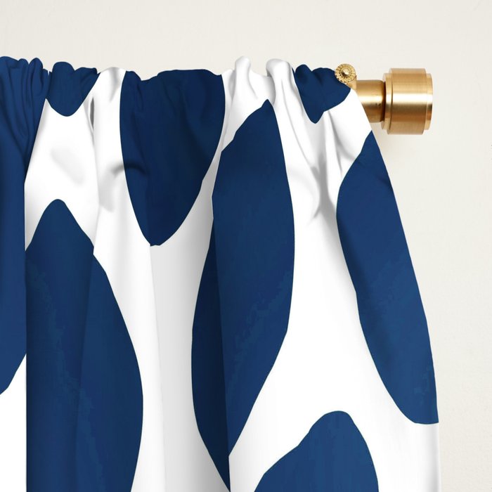Floral Bloom, Dark Blue on White Window Curtain Gallery Image 2