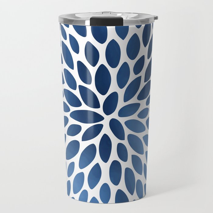Floral Bloom, Dark Blue on White Travel Mug Gallery Image 1