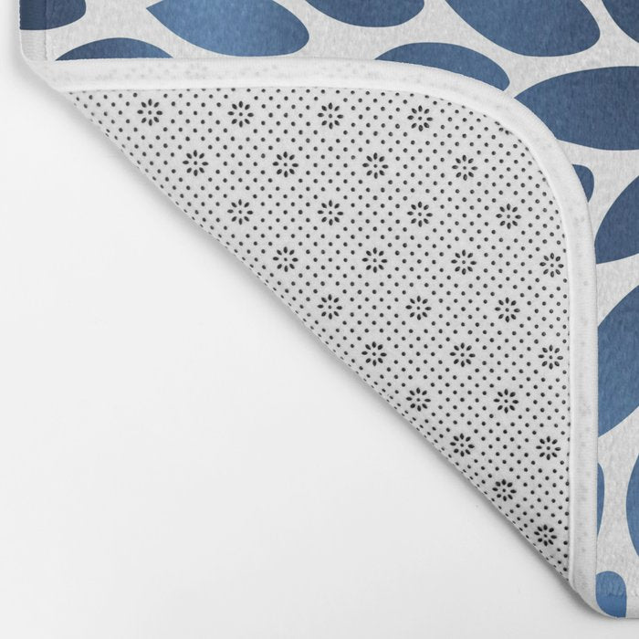 Floral Bloom, Dark Blue on White Bath Mat Gallery Image 2