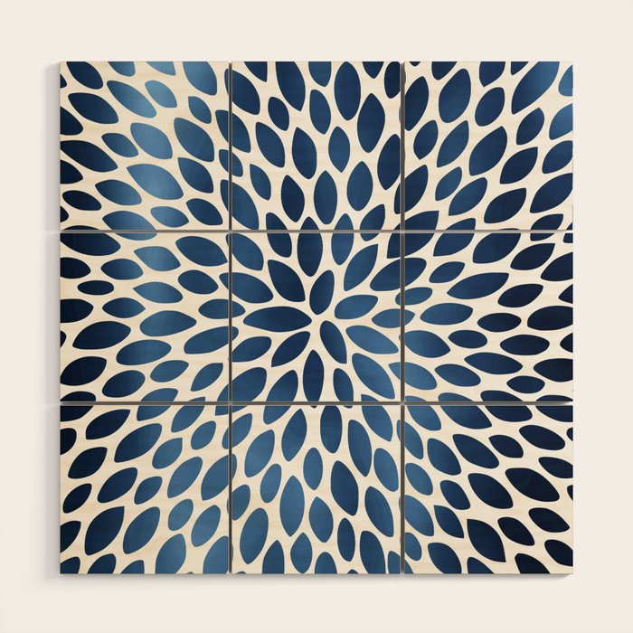 Floral Bloom, Dark Blue on White Wood Wall Art Gallery Image 1