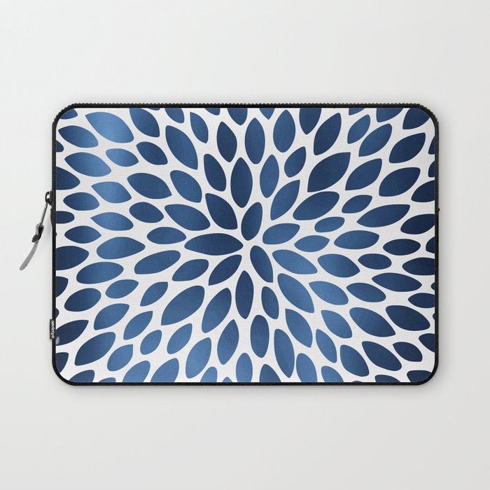 Floral Bloom, Dark Blue on White Laptop Sleeve Gallery Image 1